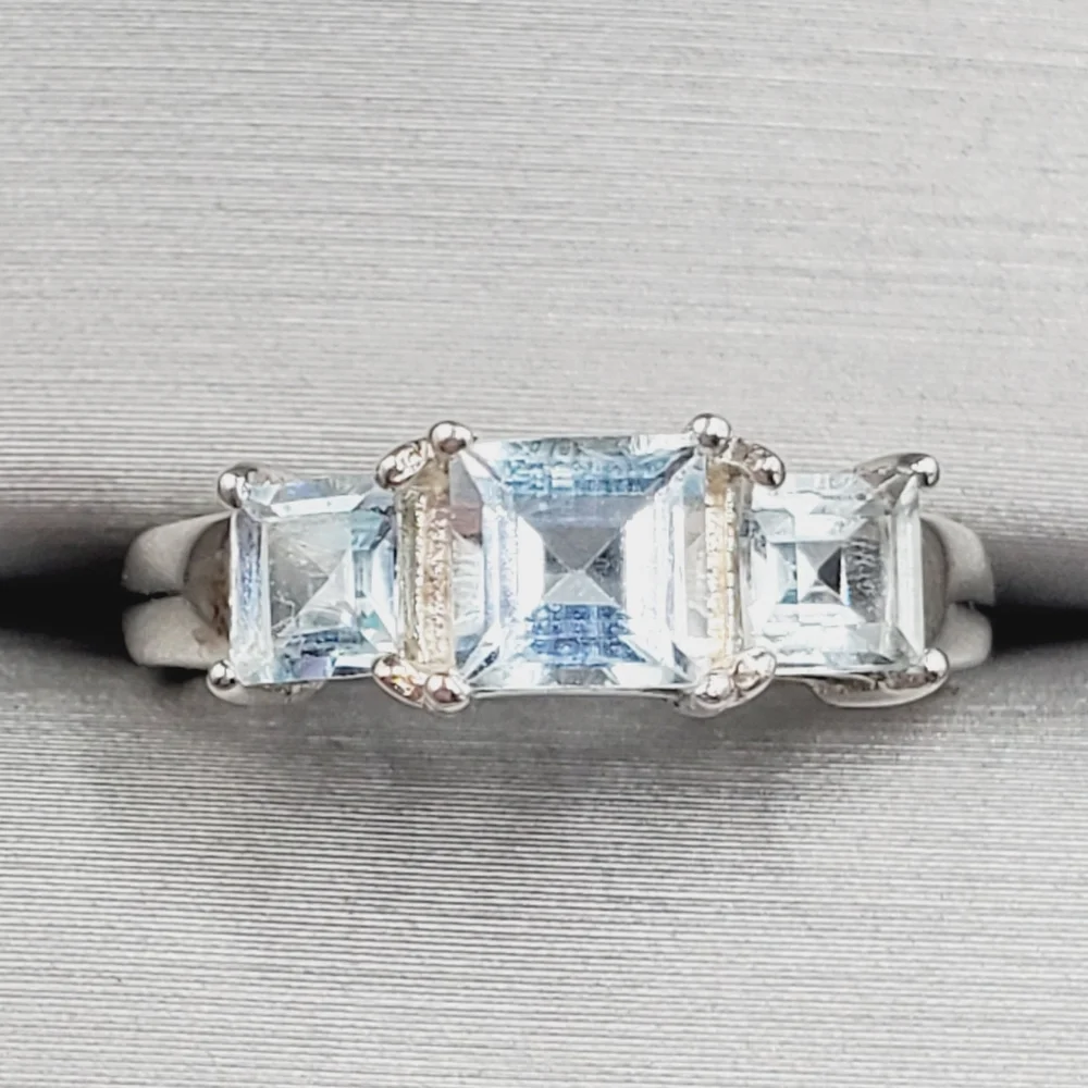 Genuine Sky Blue Topaz 925 Sterling Silver Past Present Future Ring